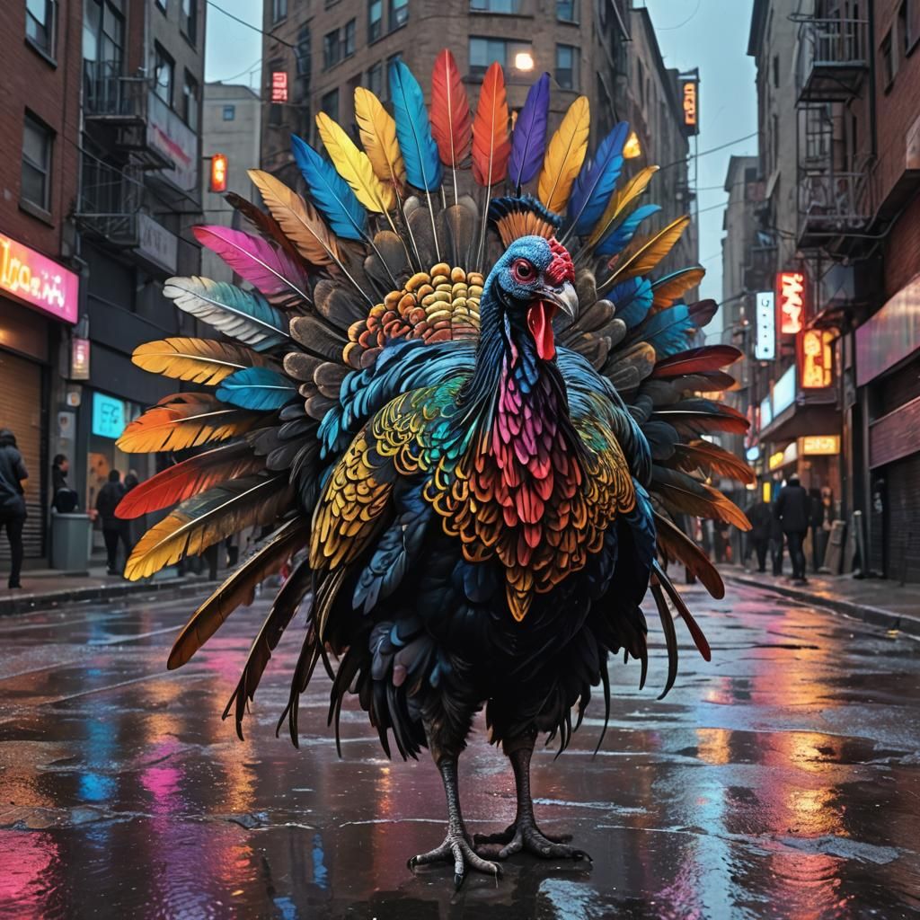 Gothic Turkey Amidst Cityscape in Urban Street Art
