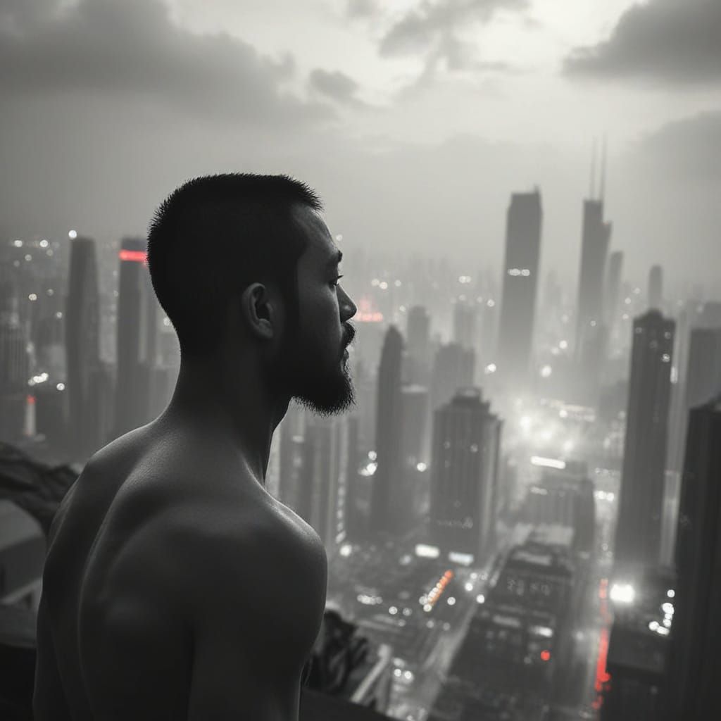 Gothic Monochromatic Portrait of a Dystopian Cityscape