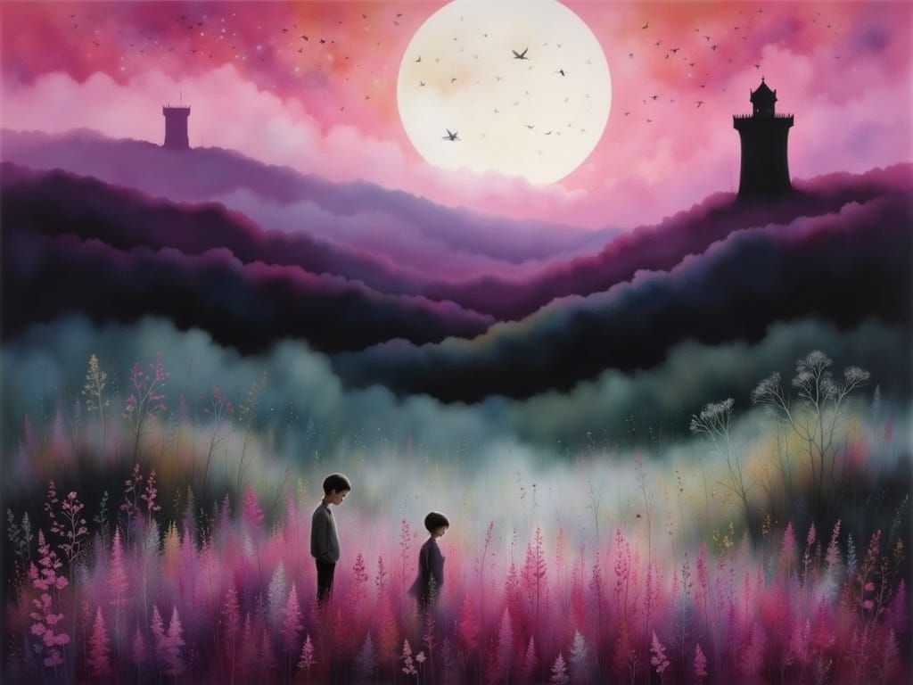 Blooming Heather in Morning Mist, Comic Book Style