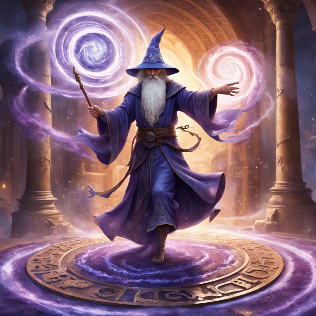 Wizard Sweeps Sparkling Magical Floor in Ethereal Light