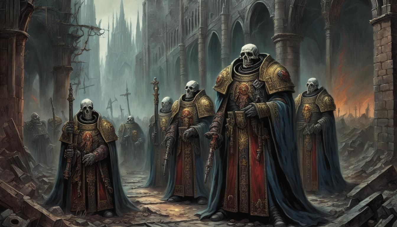 Warhammer 40k Tech Priests in Death Metal Style