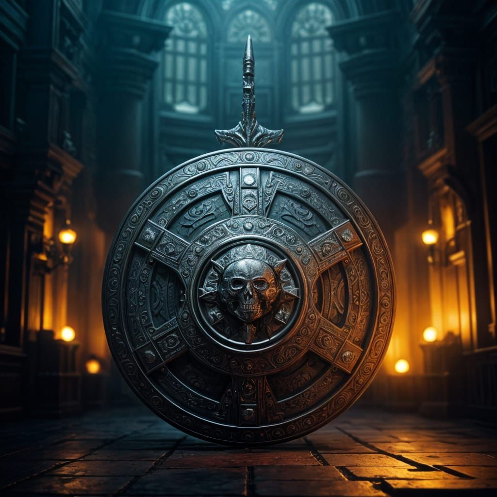 Epic Dark Fantasy Shield and Sword in Splendid Colours