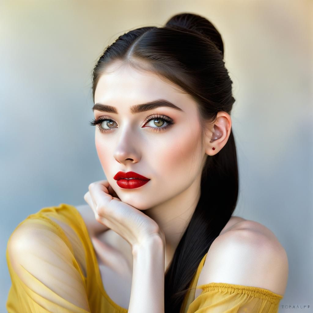 Portrait of a Girl with Hazel Eyes and Yellow Top