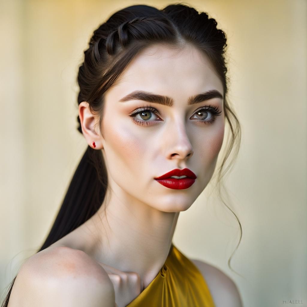 Portrait of a Girl with Ponytail and Yellow Top