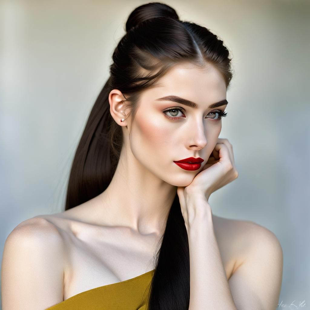 Portrait of a Pretty Girl with Long Dark Hair