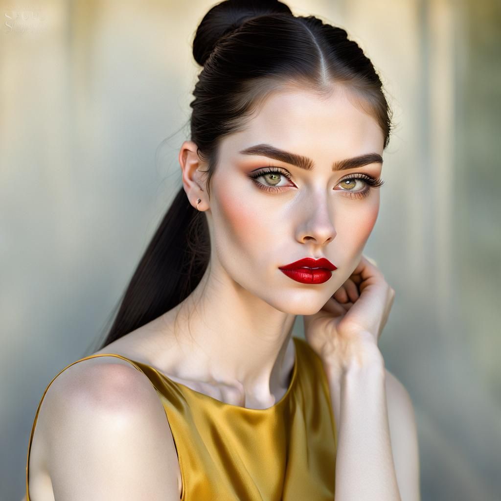 Portrait of a Girl with Dark Hair and Hazel Eyes