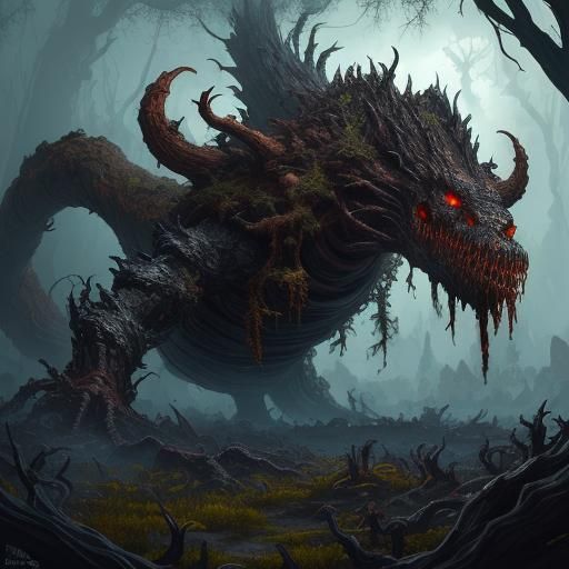 Decaying Tree Monster in Dark Fantasy Art Style