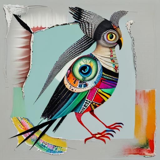 Surreal Bird Portrait in Mixed Media Collage