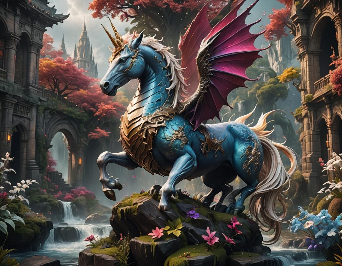 Majestic Dragon Unicorn: Fantasy Concept Art