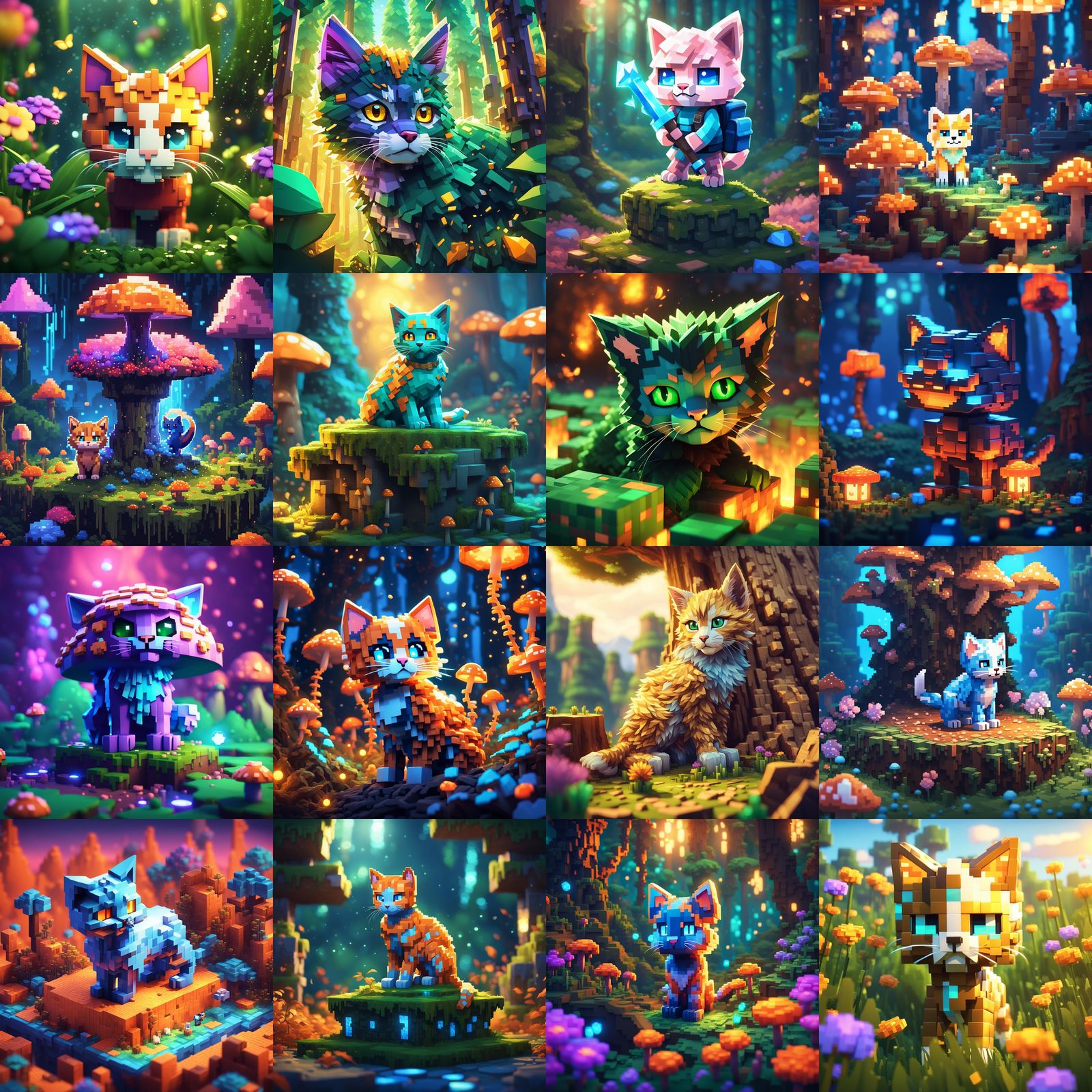 Minecraft Kitten in 3D Pixel Art