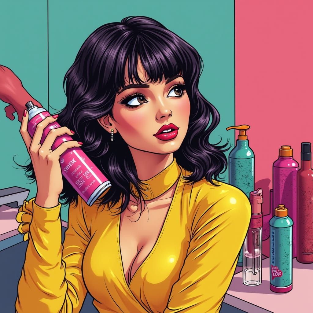 Sultry 80s-Inspired Model Styles Hair with Bold Hairspray