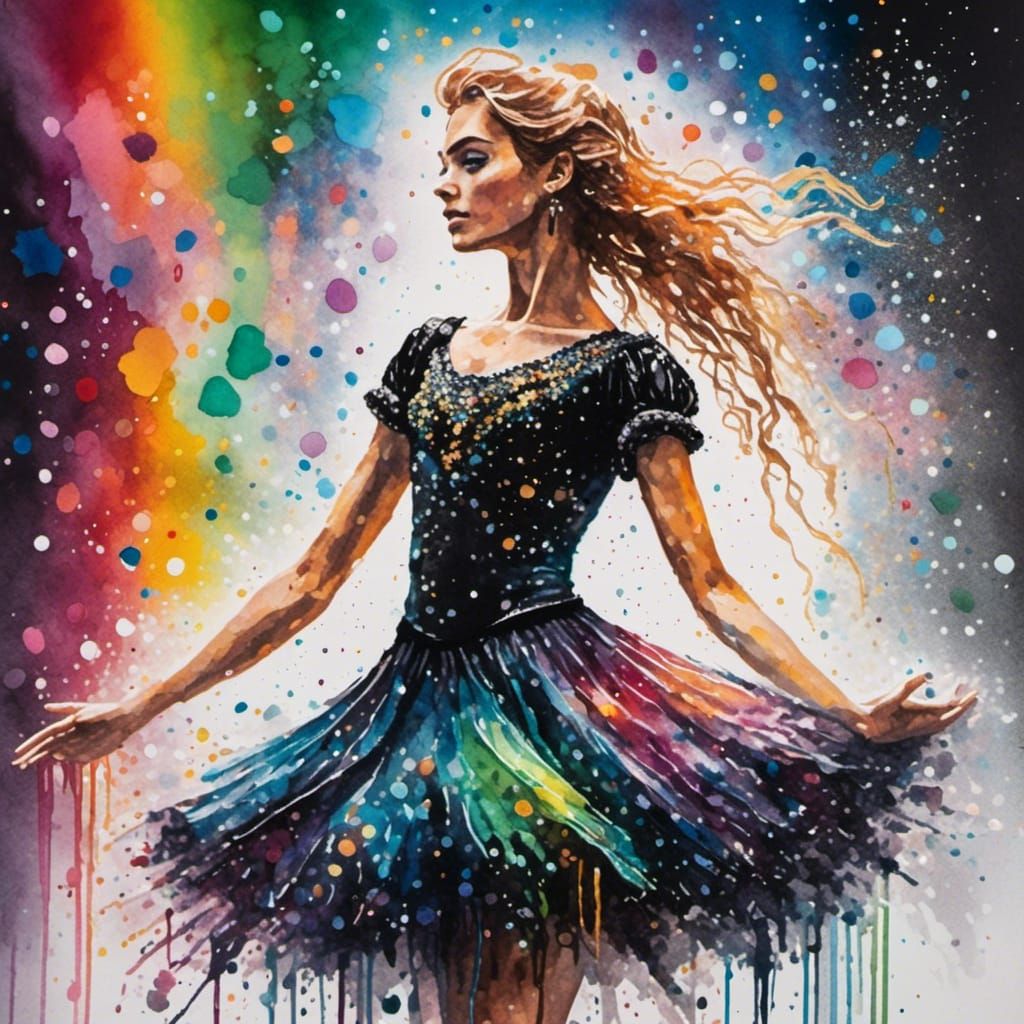 Watercolor Irish Dancer in Rainbow Lights