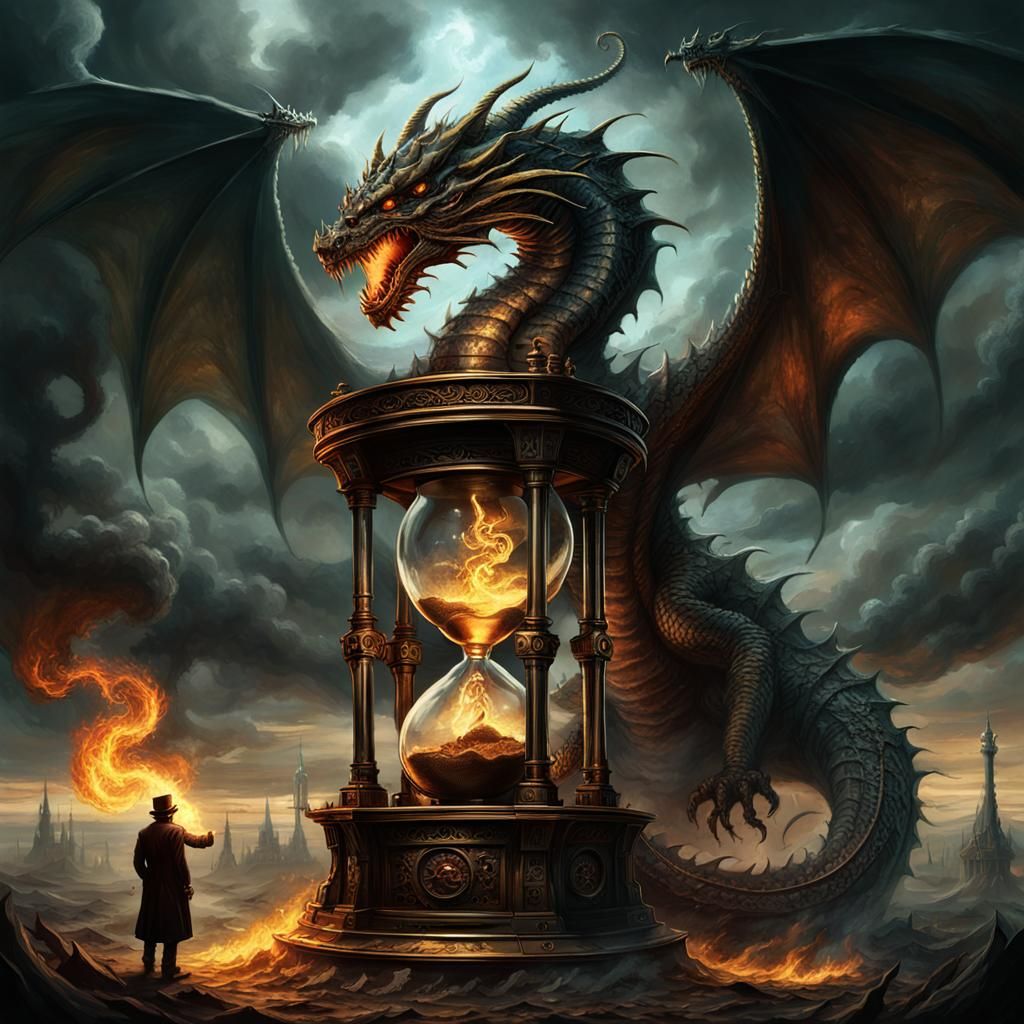 Steampunk Dragon Hourglass of Fire and Smoke
