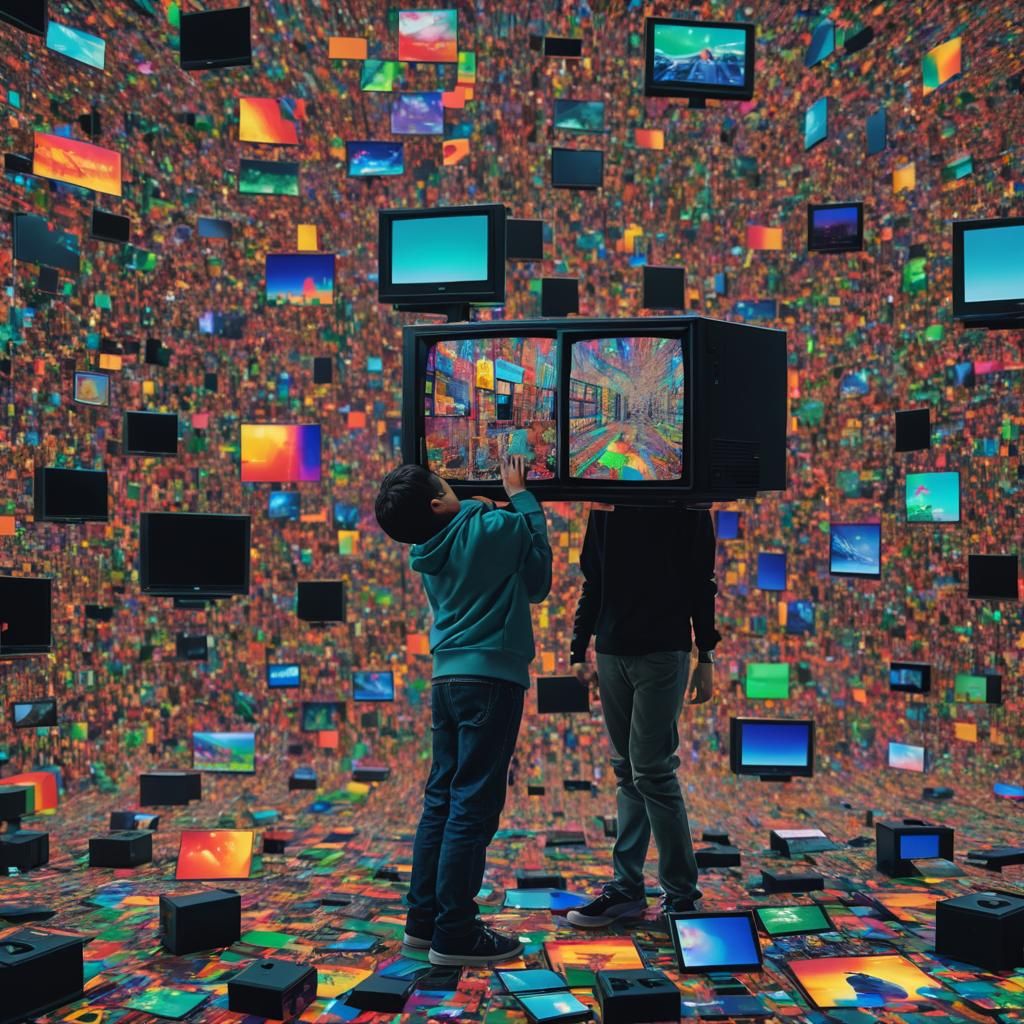 Boy Glitching into Pixelated Game World