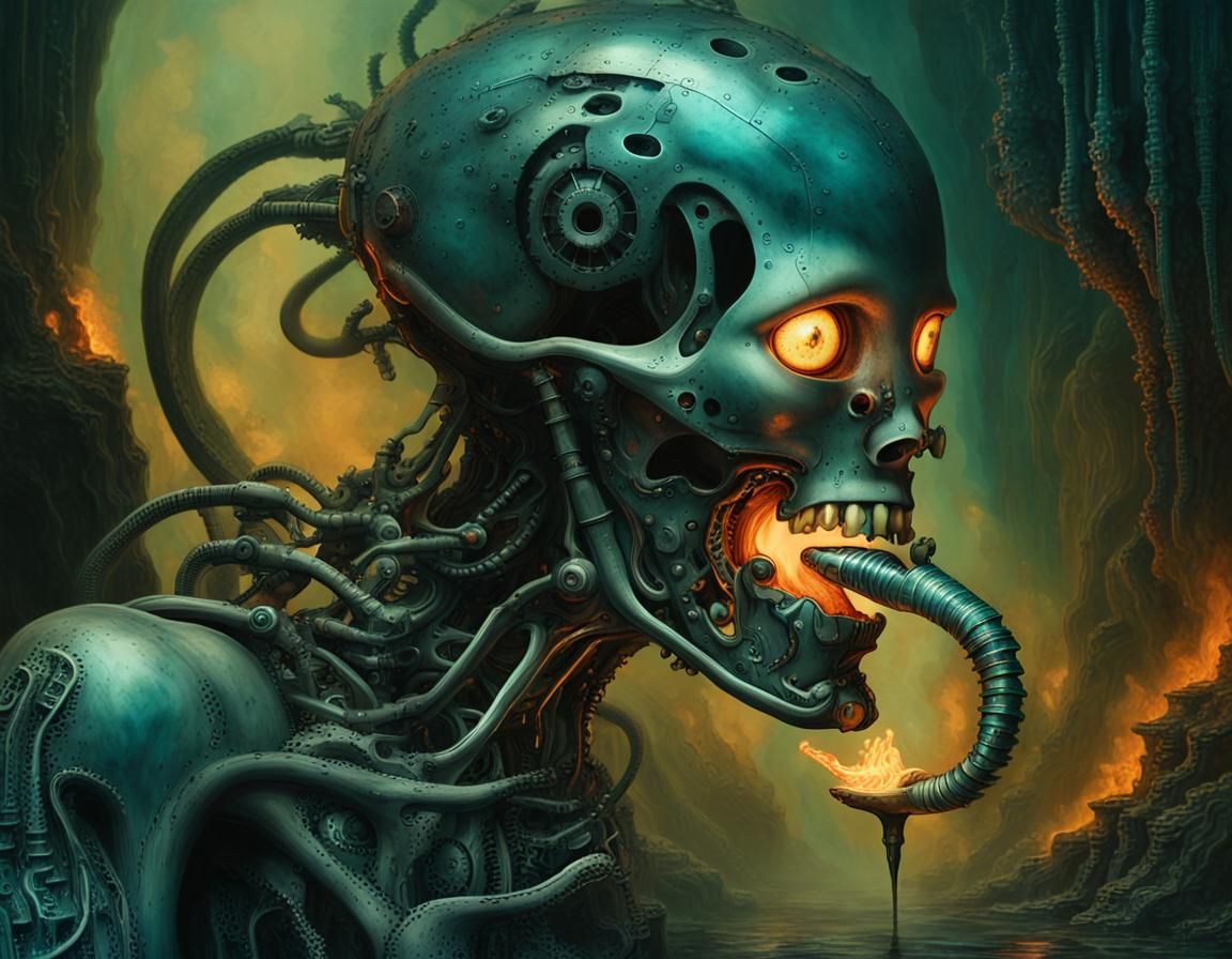 Biomechanical Surrealism: Distressed Humanoid in Underwater ...