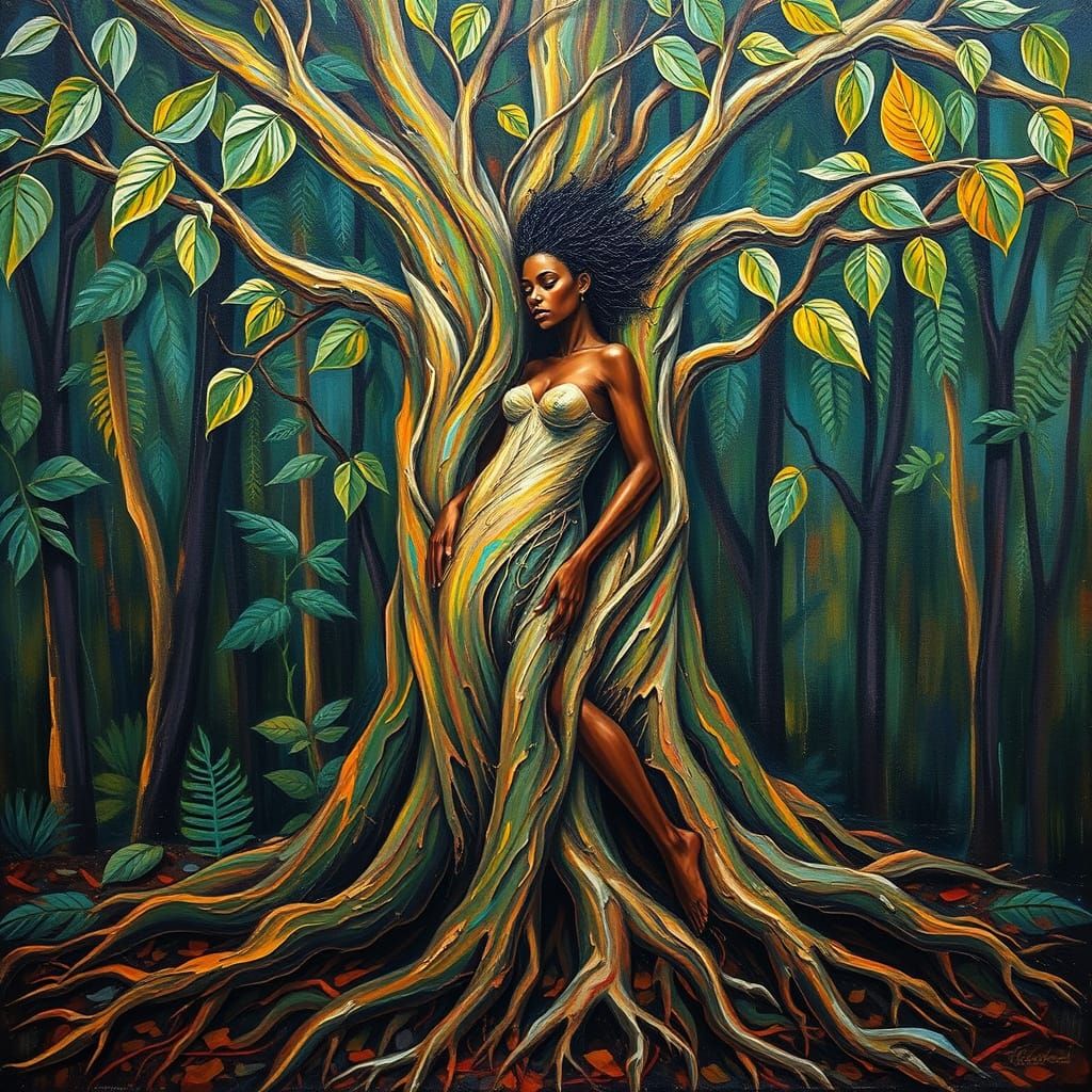 Surreal Tropical Goddess Blends with Nature in Neo-Expressio...