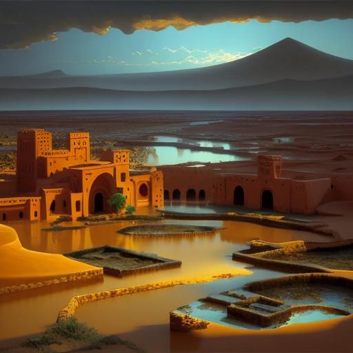 Sahara Desert Flood: Surrealist Oil Painting