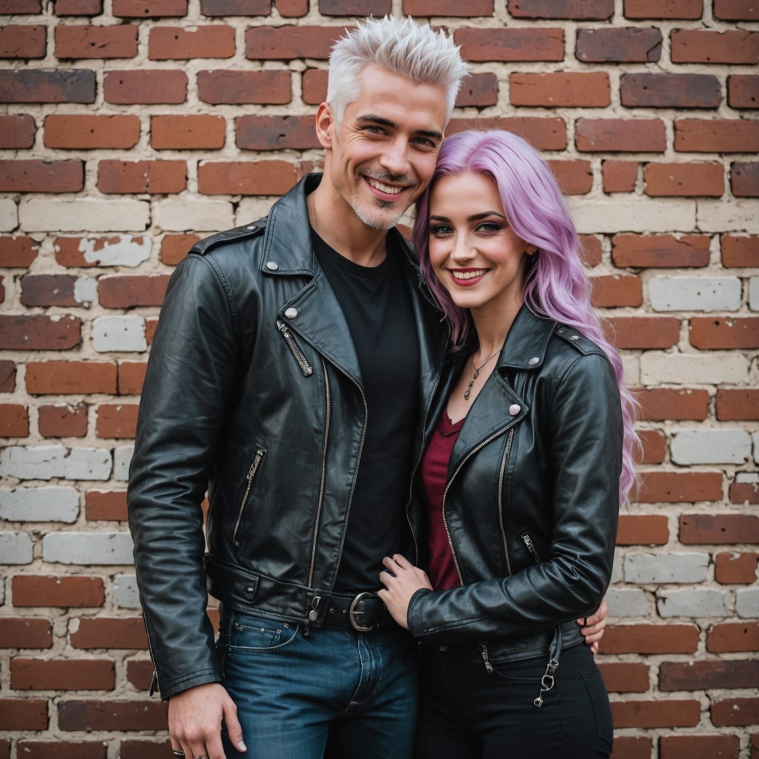 Pink-Haired Woman Hugging White-Haired Man, Alcohol Ink Styl...