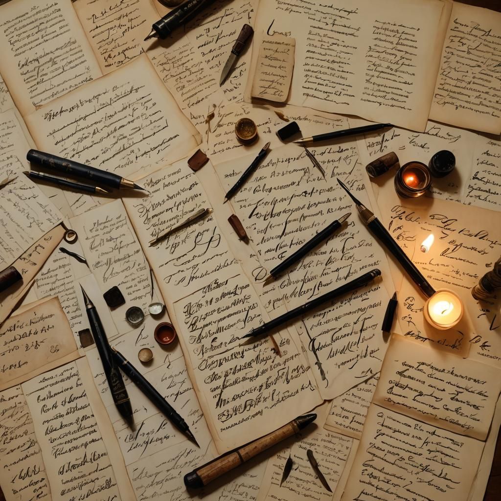 Calligraphy Tools and Parchment by Candlelight