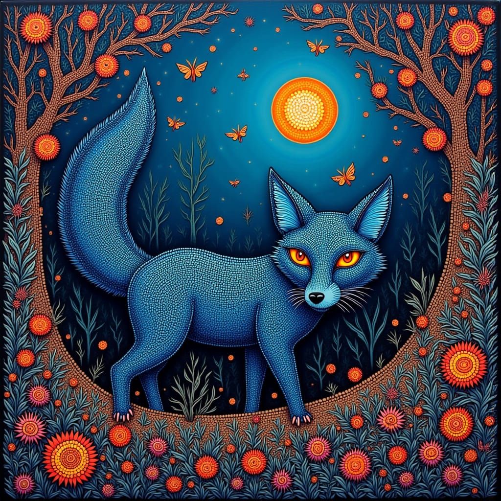 Electric Blue Fox in Mystical Forest