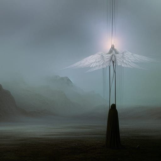 Melancholic Angel Over Post-Apocalyptic Wasteland