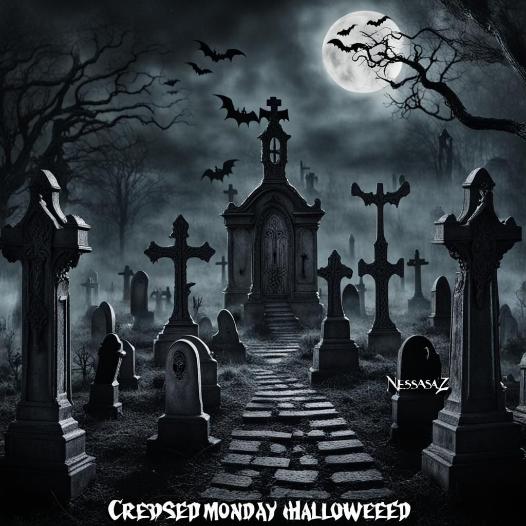 Spooky Cursed Graveyard in Halloween Style
