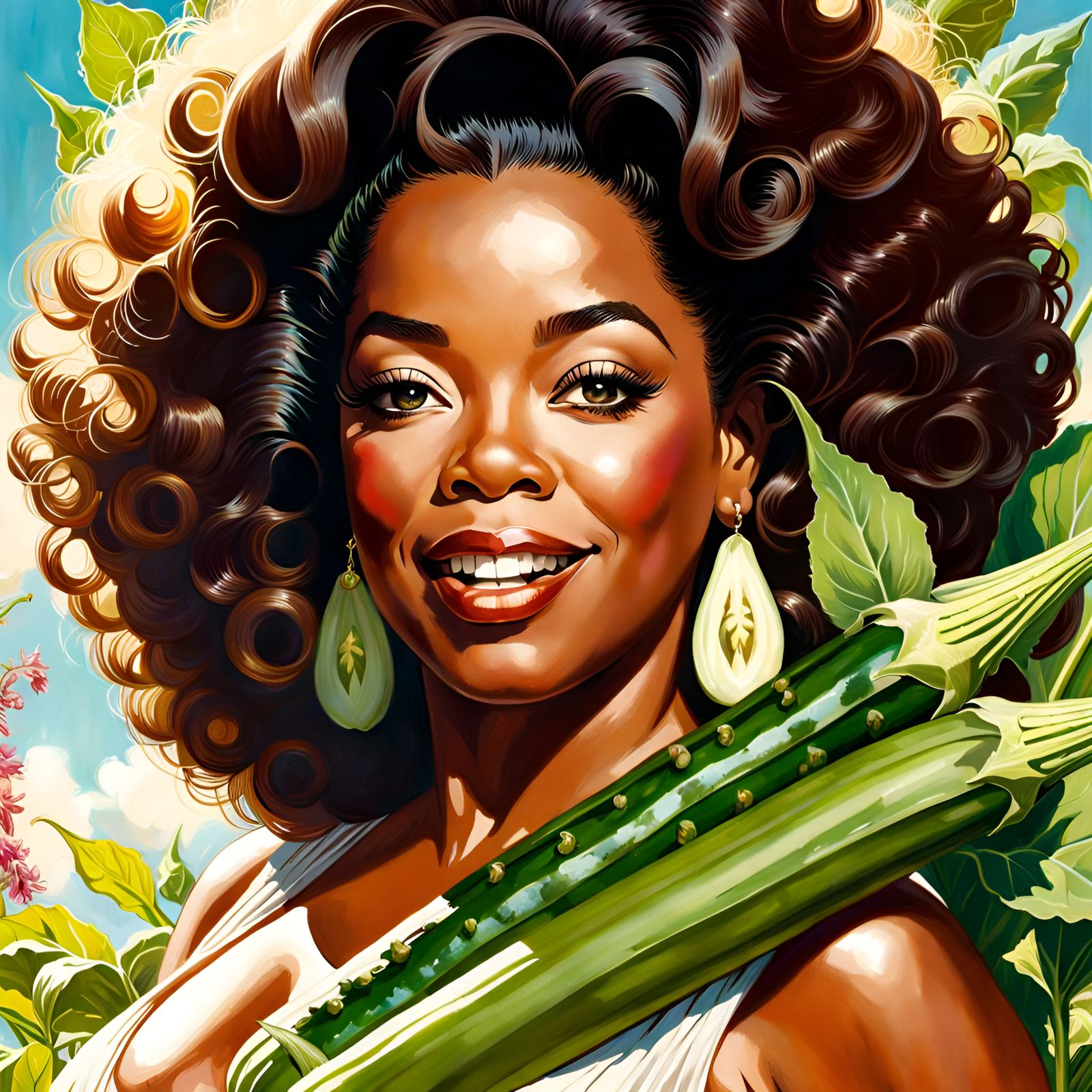 Okra Field Portrait in Pin-Up Style