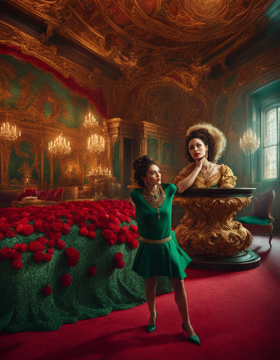 1940s Portrait of Woman in Ornate Room
