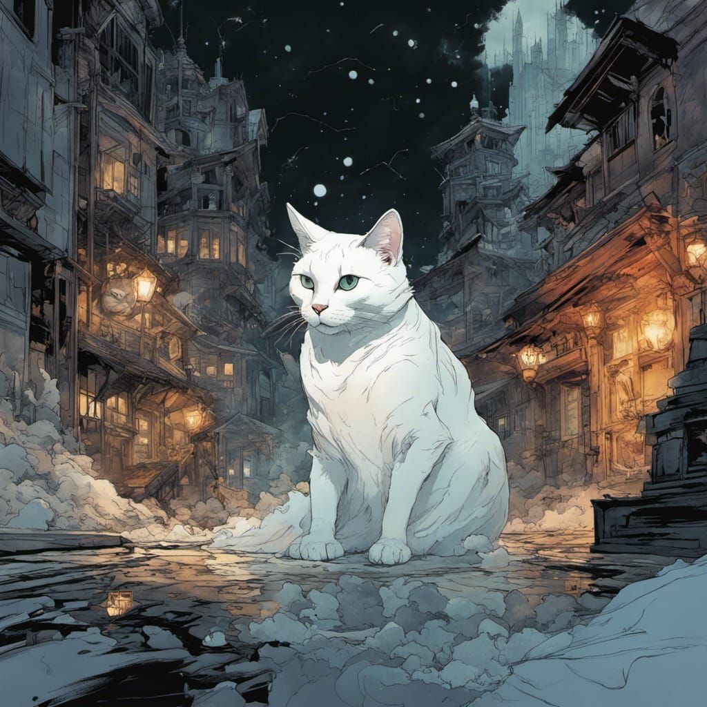 Ghost Cat Watercolor Splash Art Masterpiece
