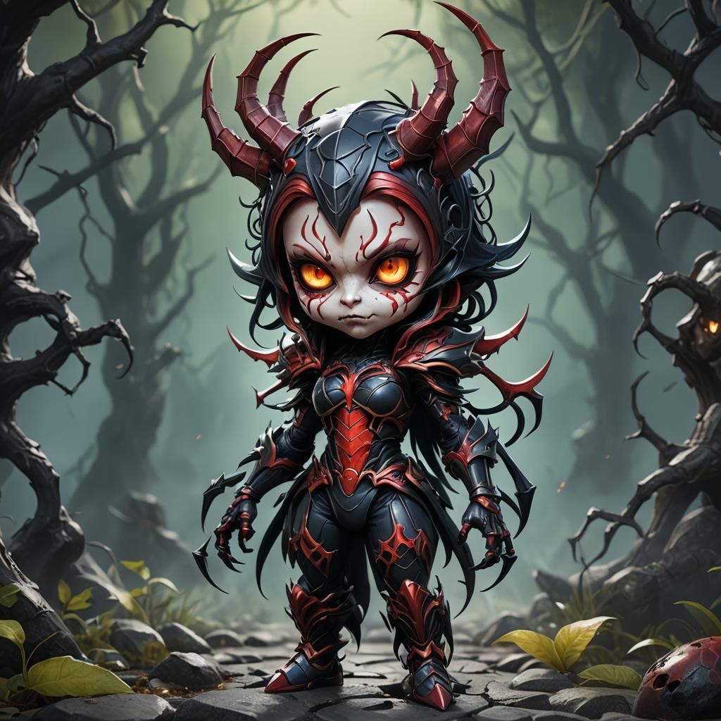 Chibi Spider Demon in Detailed Matte Painting