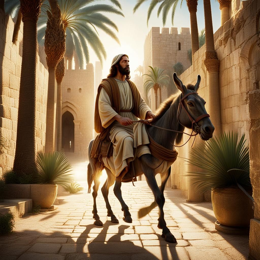 Jesus Enters Jerusalem: Renaissance-Inspired Cinematic Still