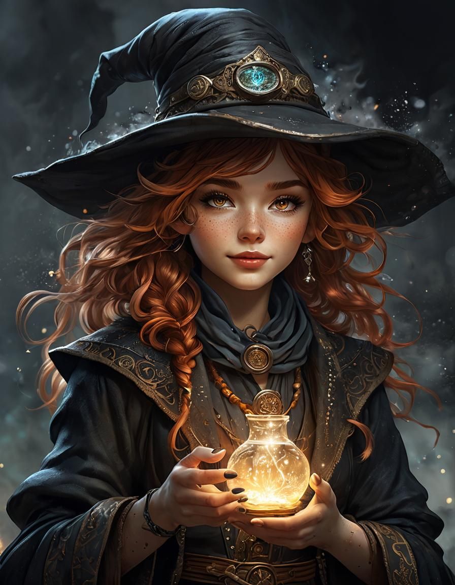 Charming Sorceress Girl Portrait in Steampunk Style