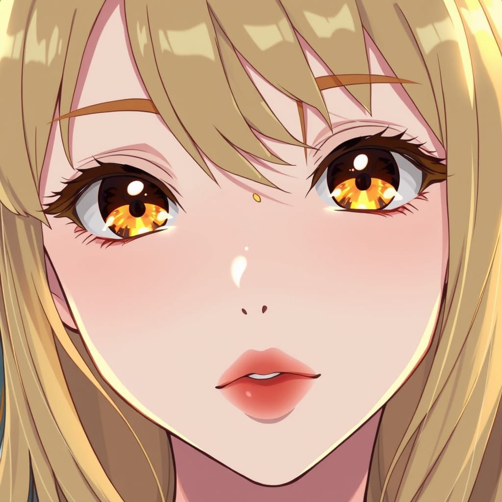 Anime Style Girl with Golden Hair and Cherry Lips