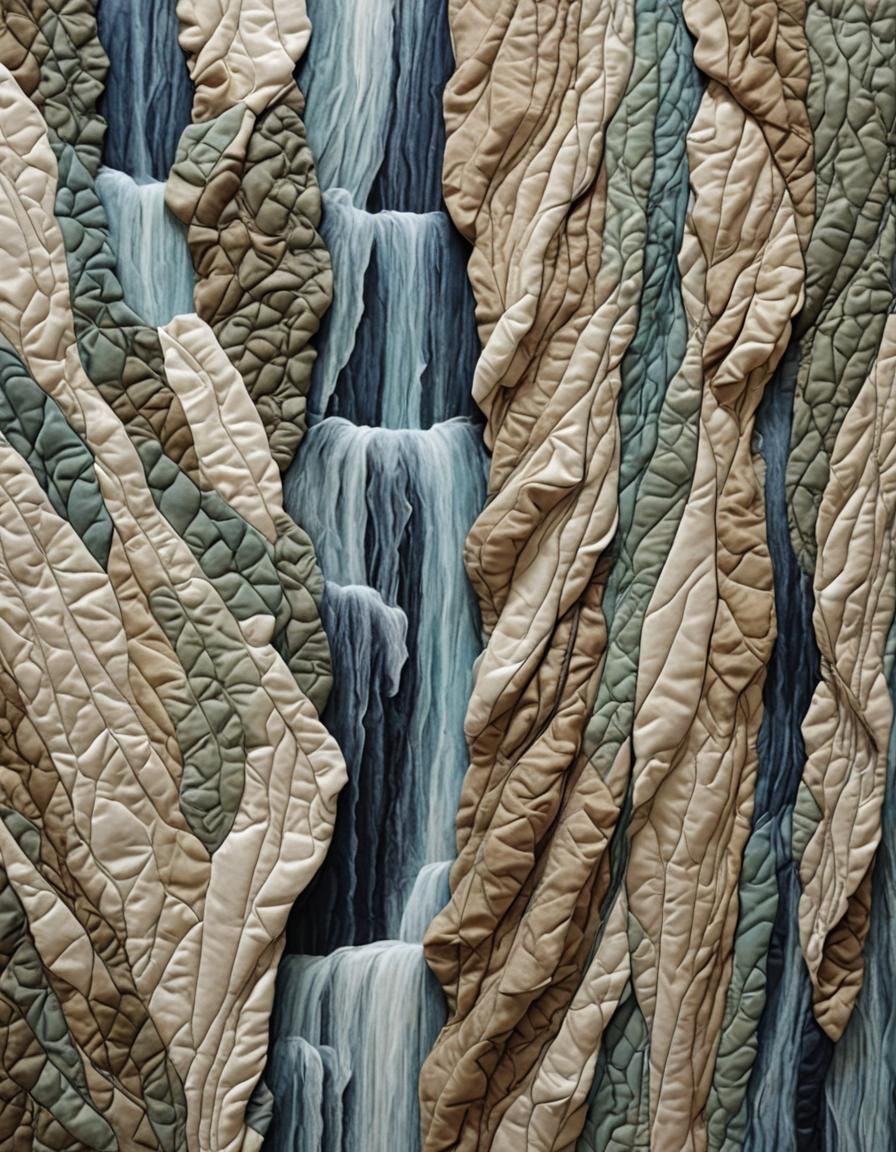 Quilted Fabric Art of a Tulle Waterfall