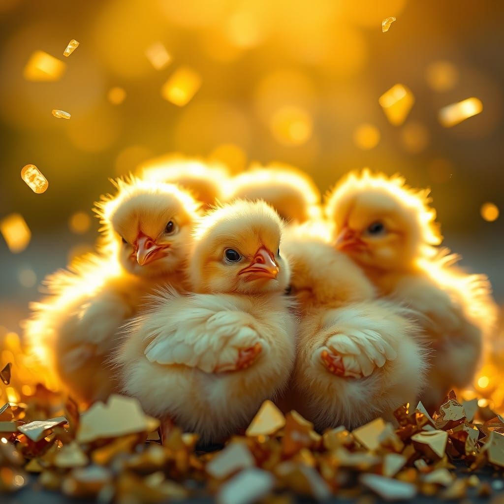 Surreal Gold Chicks in Warm Sunlight