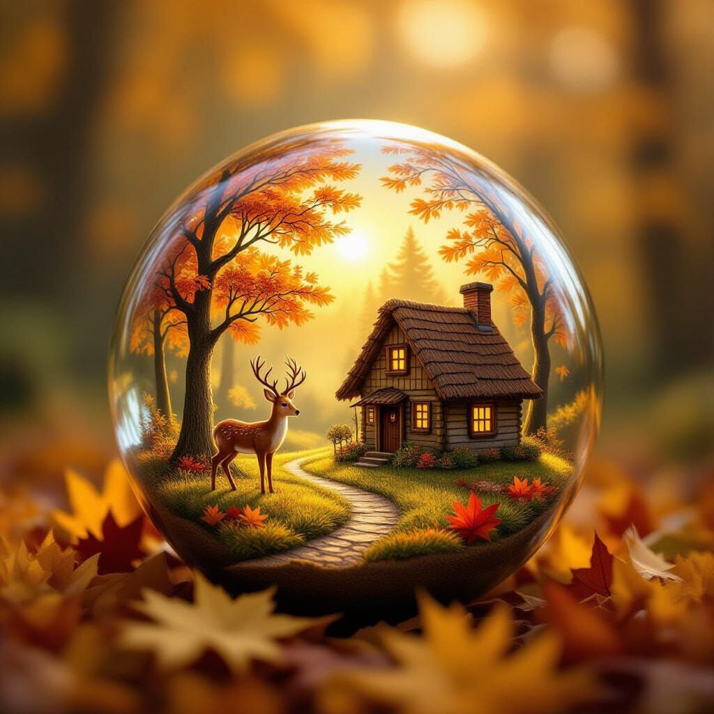 Magical Autumn World in a Glass Sphere