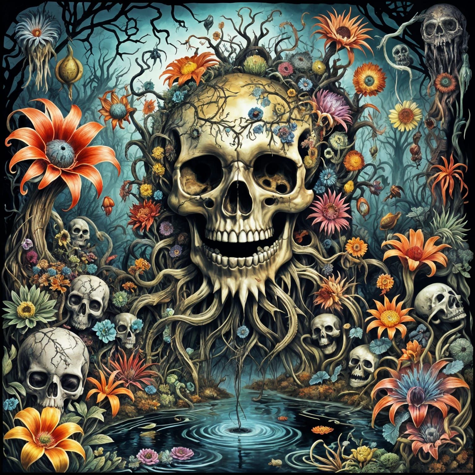 Creepy Abandoned Skull Garden with Strange Flowers