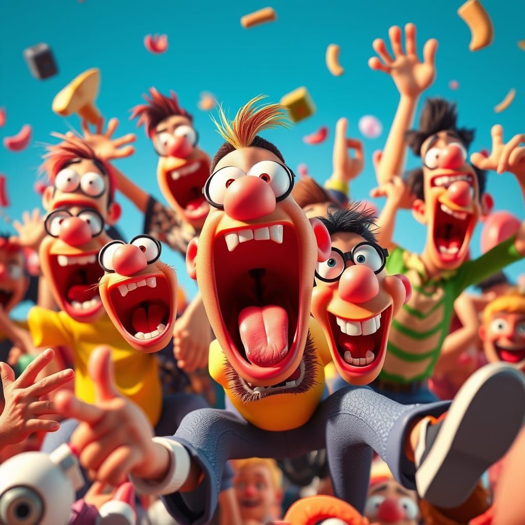 Goofy Characters in Hilarious Slapstick Scene, 3D Cartoon St...