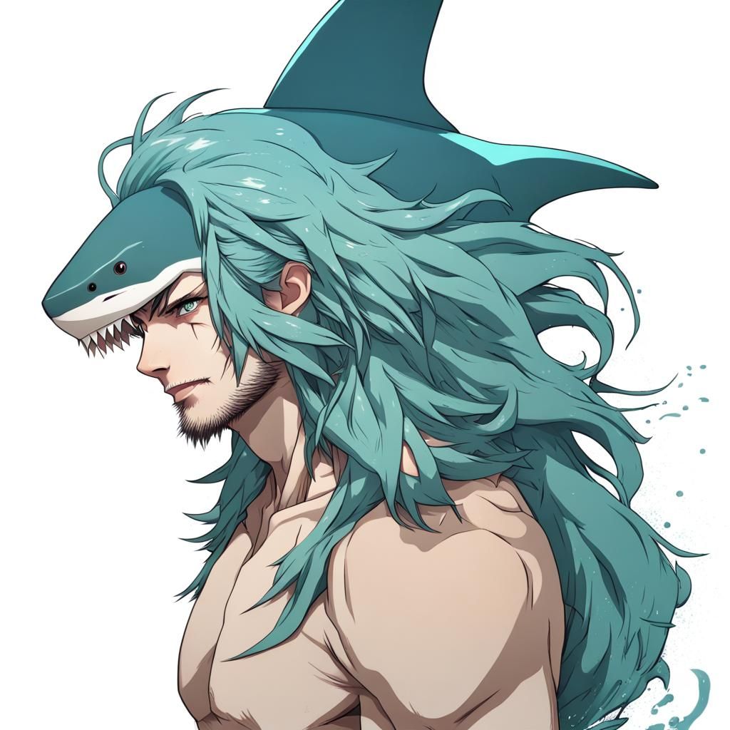 Shark-Human Hybrid Warrior in Anime Style
