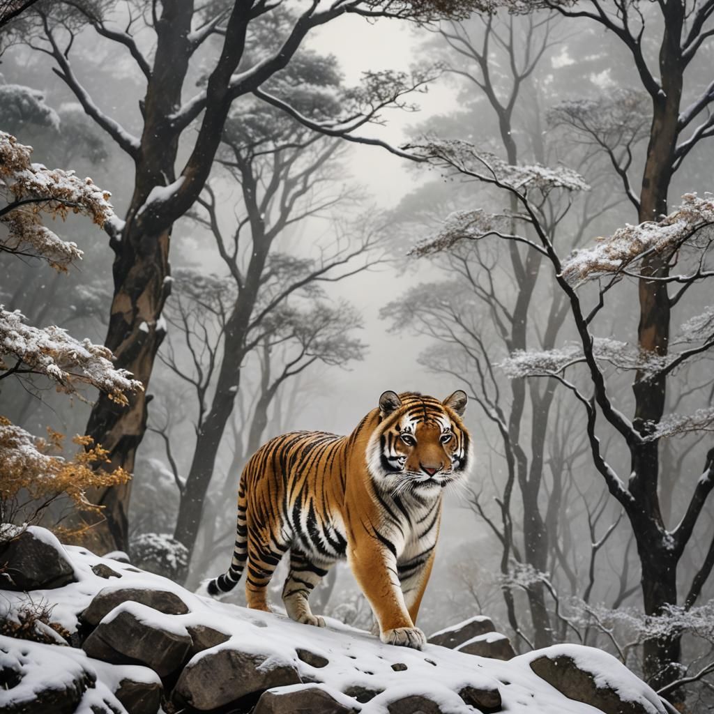 Snow Tiger in Himalayan Mountains Wildlife Photography