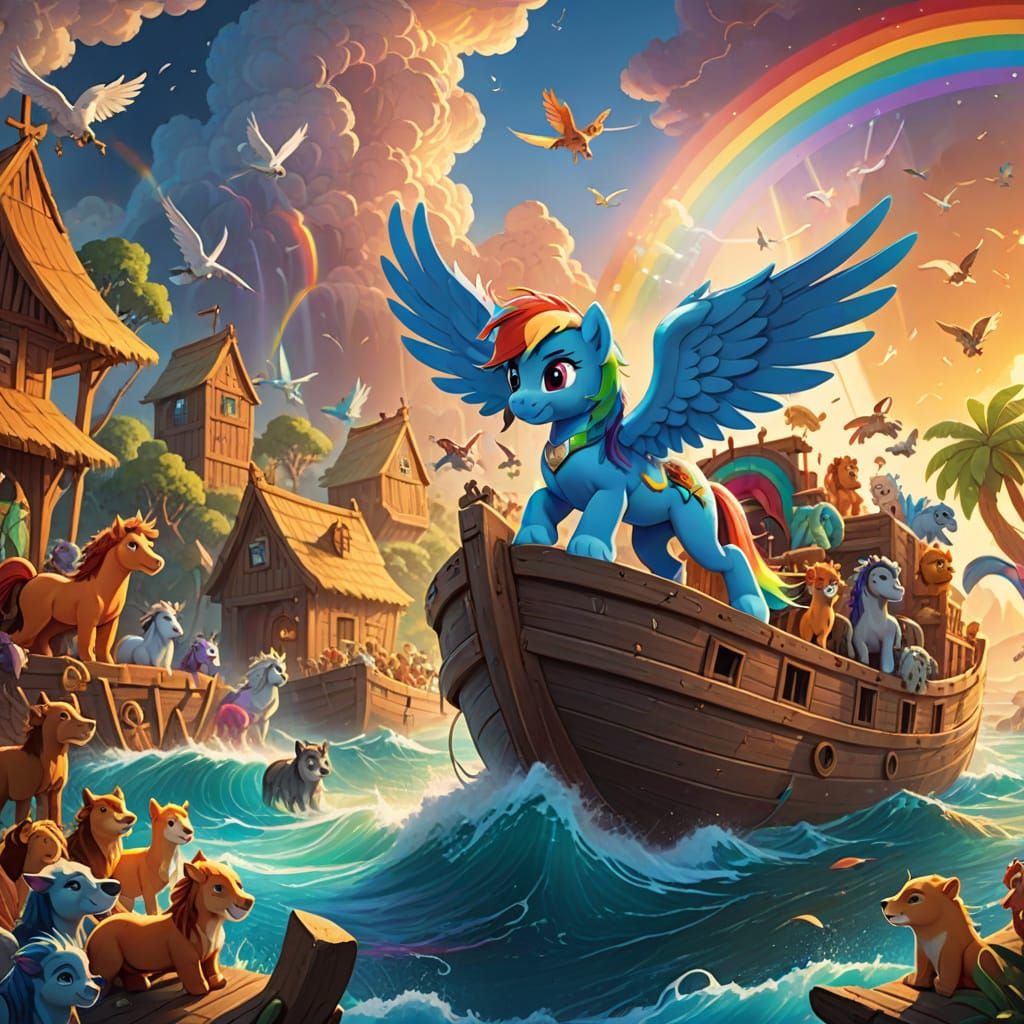 Rainbow Dash on Noah's Ark: Digital Art
