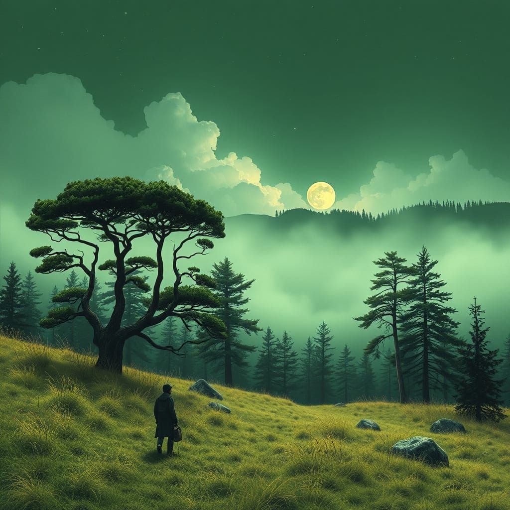 Busy Ant Transports Large Green Leaf in Whimsical Realism St...