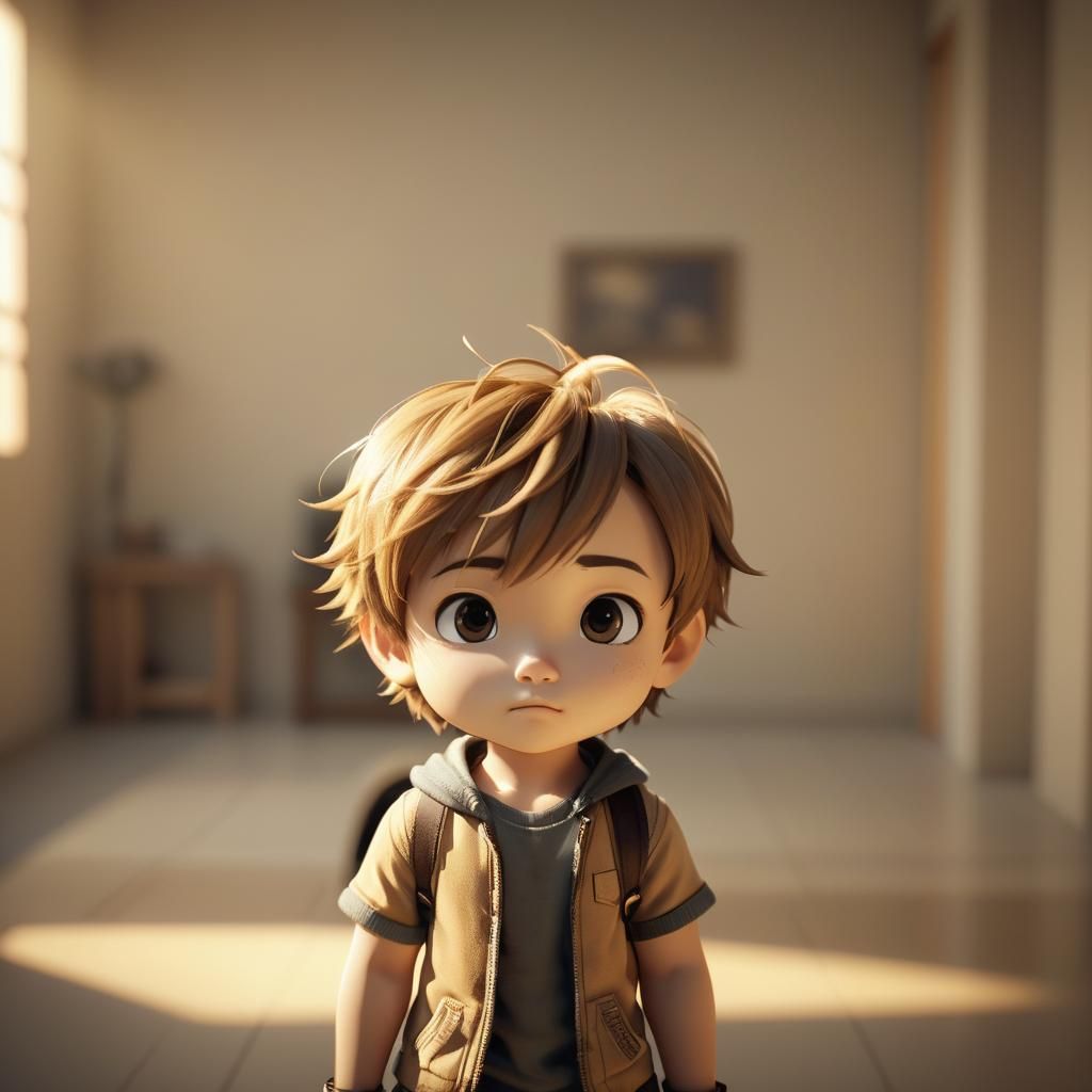 Photorealistic Chibi Boy in Soft Light