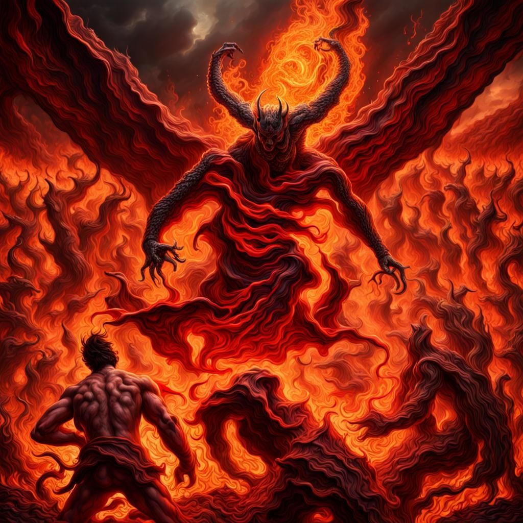 Satan Cast into Lake of Fire: Hyperrealistic Rendering
