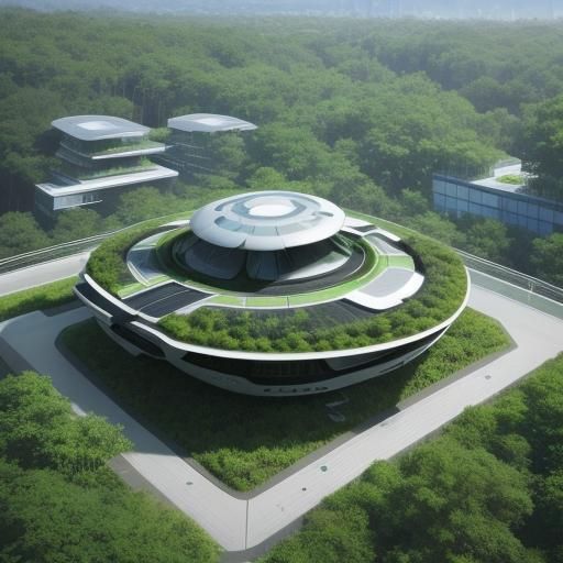 Futuristic Eco-eVTOL Landing Spots in Lush Forest