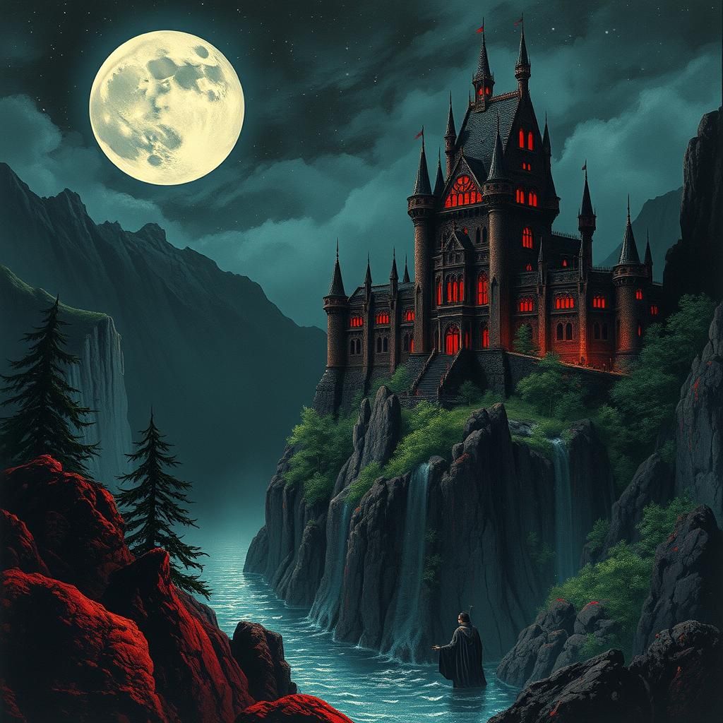 Dracula's Castle: A Gothic Horror Illustration