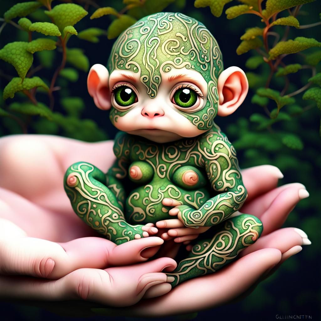 Giant Earth Golem Holding Frog Nymph