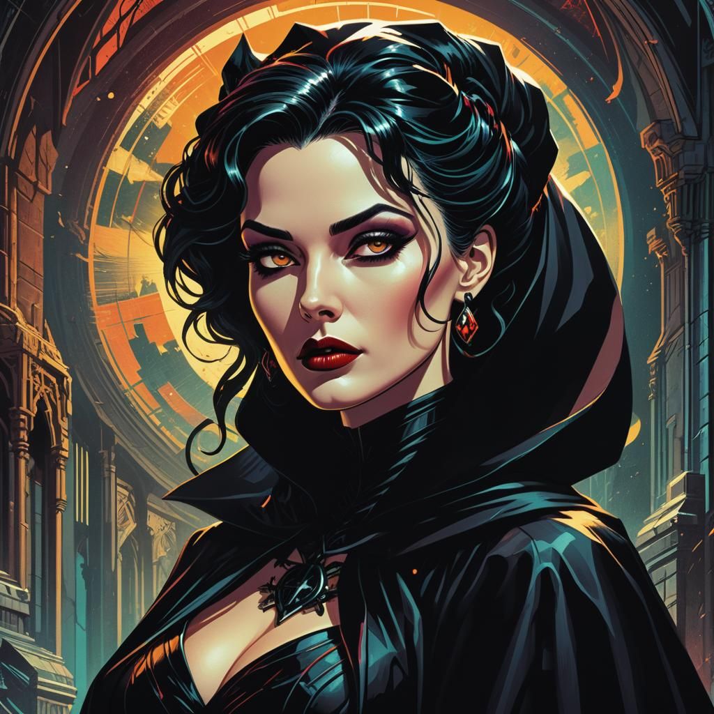 Gothic Woman in Retro Comic Book Style