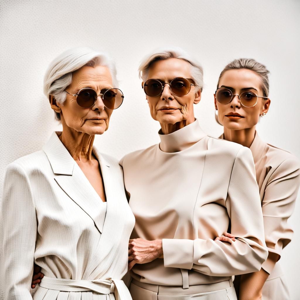 Elegant White-Haired Women in Minimalist Photo