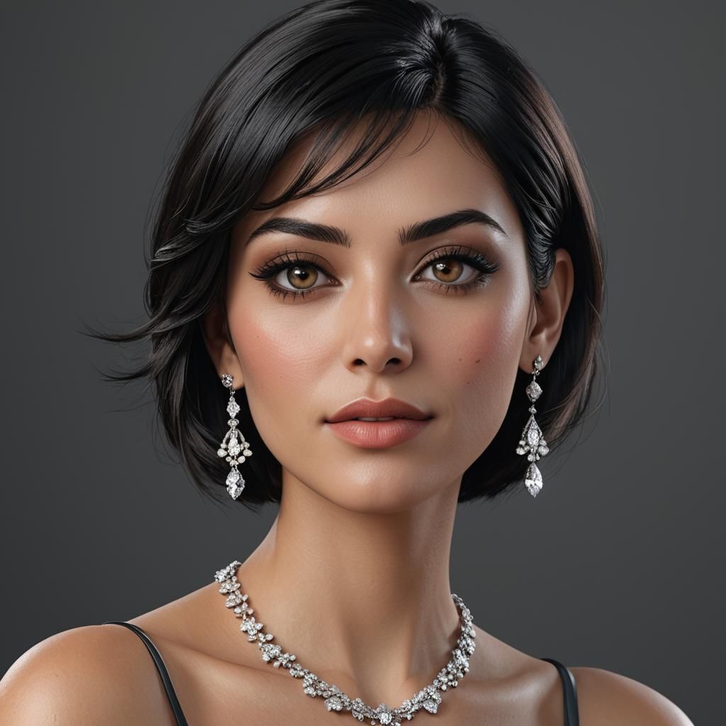 model shot of a Lebanese woman with short black hair and bri...